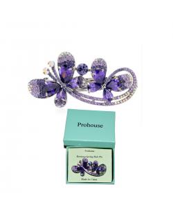 Prohouse Woman's Headwear Crystal Hair Clip Hairpin Flourishing Hair Accessories Purple