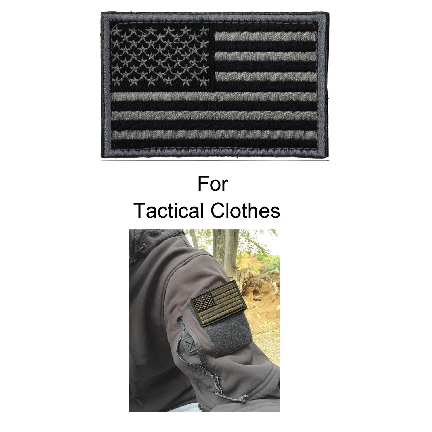 Tactical USA Flag Patch -Black & Gray- Velcro American Flag US