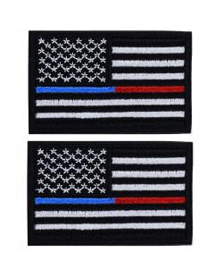 Tactical USA Flag Patch -Subdued Silver- Velcro American Flag Embroidered Red Border US United States of America 