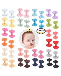 Prohouse（TM) 40 Pcs(20 Pairs) Boutique Baby Girl Hair Clips Flower Grosgrain Ribbon Bows for Toddlers Teens Kids Little 